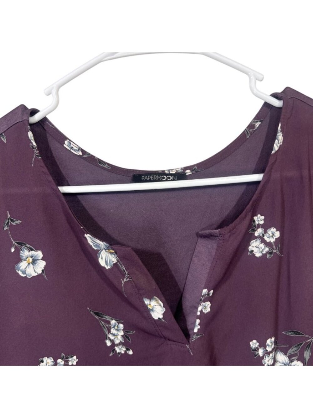 Papermoon Purple Floral Print Cap Sleeve Blouse Womens Size Large GUC - Picture 2 of 9